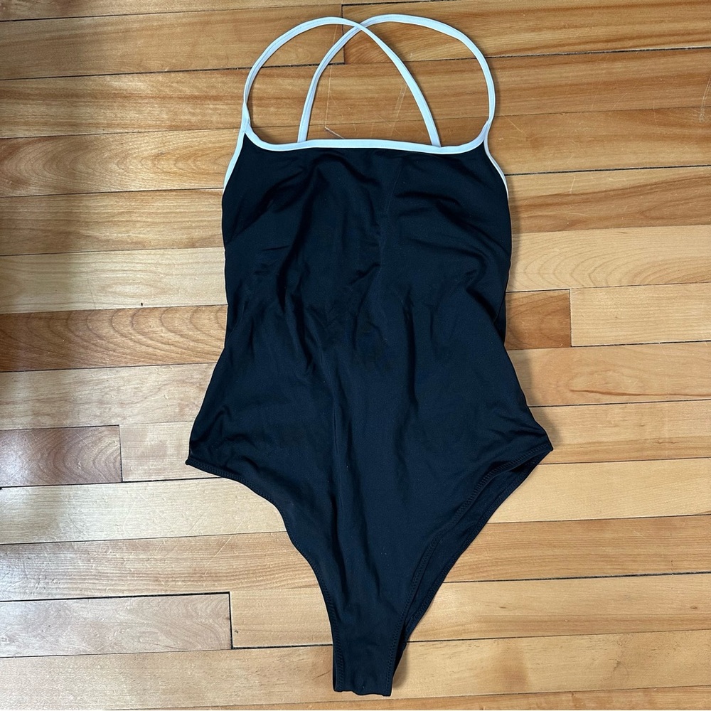 Black Swimsuit with White Straps